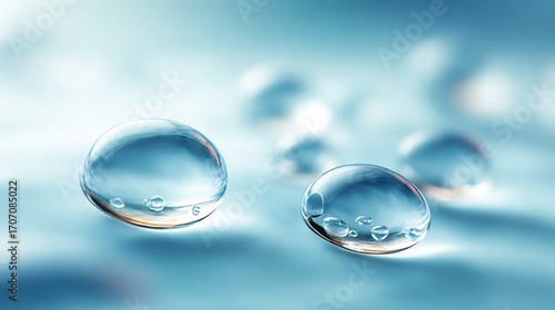 Wallpaper Mural A soft blue background highlights numerous water droplets suspended in air, demonstrating clarity and surface tension Torontodigital.ca
