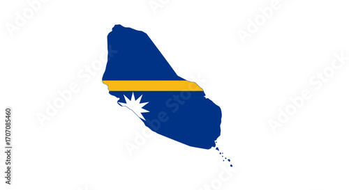 Naurus flagmap dark blue island with a yellow stripe and white star set against a white background