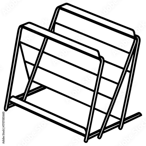 Black and white silhouette of a two tier wire rack for organizing documents or files isolated on white background
