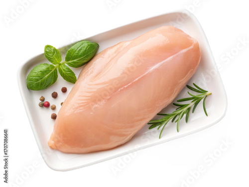 Raw chicken breast or chicken fillet top view isolated on transparent background