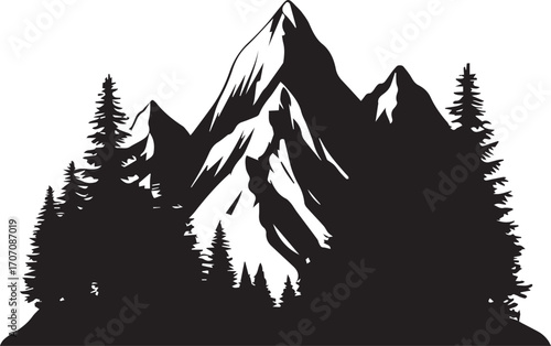 Scenic wilderness landscape showcasing mountains and tall conifer trees