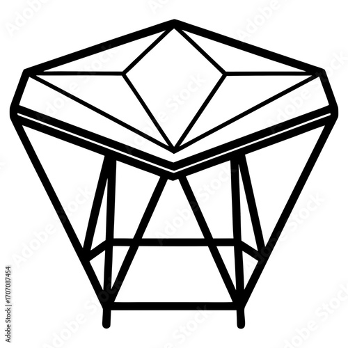 Geometric diamond shape silhouette with facets and support structure isolated on white background