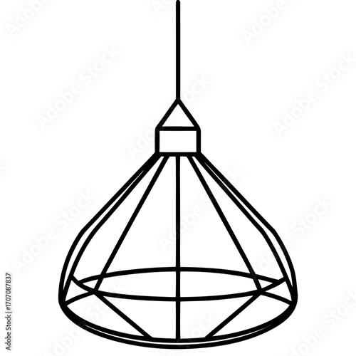 Geometric wireframe pendant light fixture silhouette isolated on white background