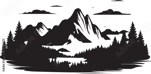 Scenic wilderness landscape showcasing mountains and tall conifer trees
