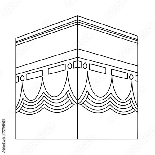 Illustration of simple line drawing of the kaaba in mecca