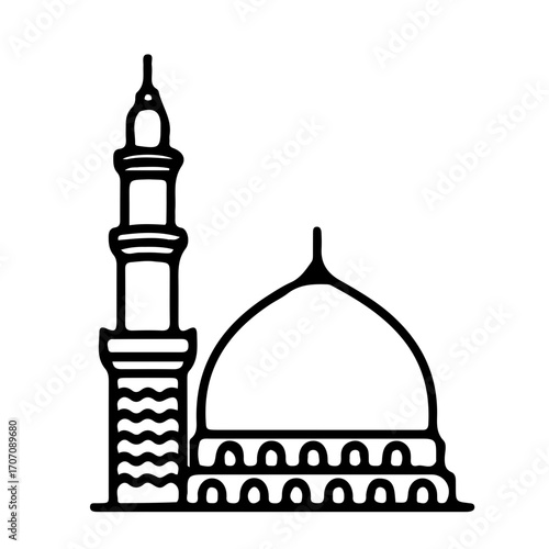 Elegant mosque silhouette with minaret, perfect for Islamic design and cultural projects