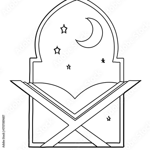 Islamic book with crescent moon and stars, perfect for cultural celebrations and designs