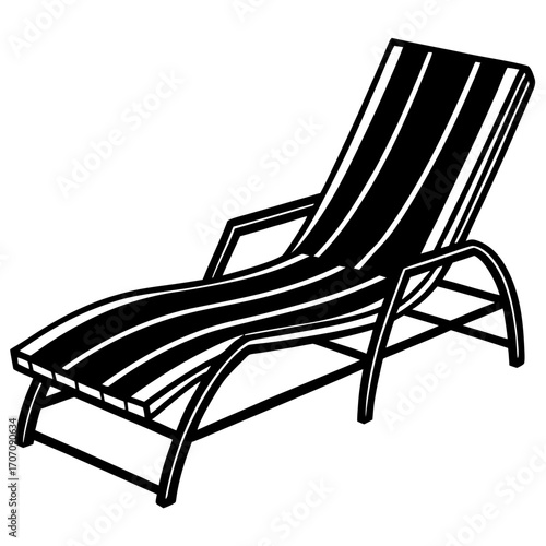 Black and white striped lounge chair silhouette isolated on white background for relaxation and leisure
