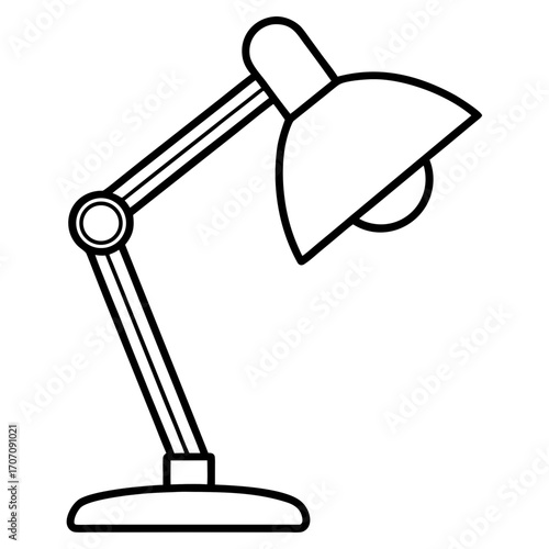 Adjustable desk lamp silhouette with a flexible arm and a dome shade isolated on white background
