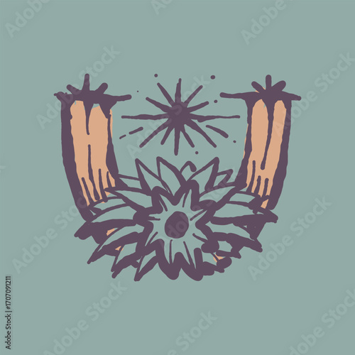 Raw Hand Drawn Floral Garden Badge Logo Emblem