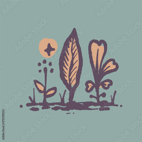 Raw Hand Drawn Floral Garden Badge Logo Emblem