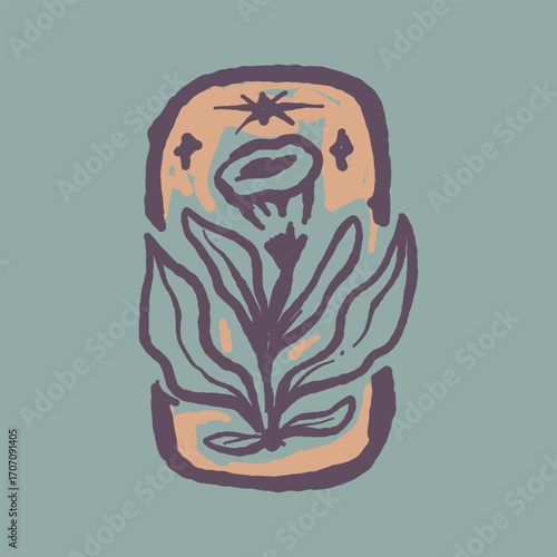 Raw Hand Drawn Floral Garden Badge Logo Emblem