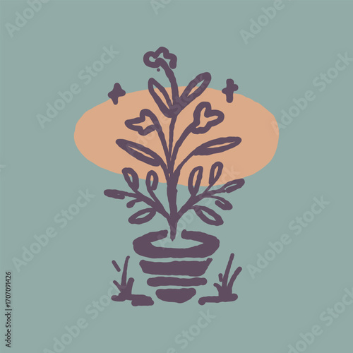 Raw Hand Drawn Floral Garden Badge Logo Emblem