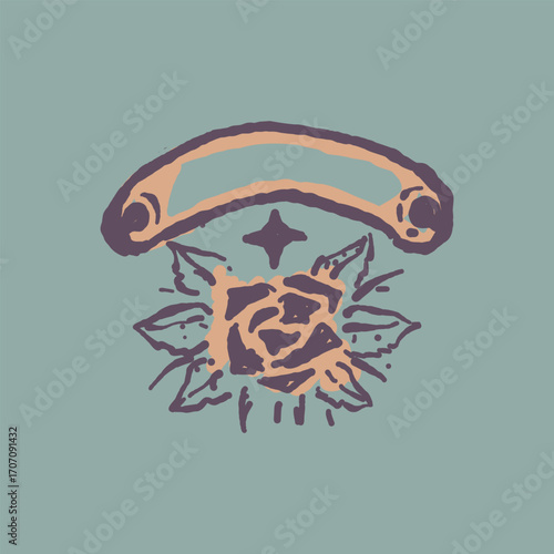 Raw Hand Drawn Floral Garden Badge Logo Emblem