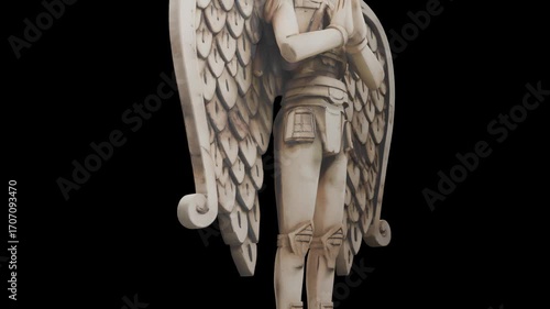 3D figure of an alien being with angel wings and Mayan clothing