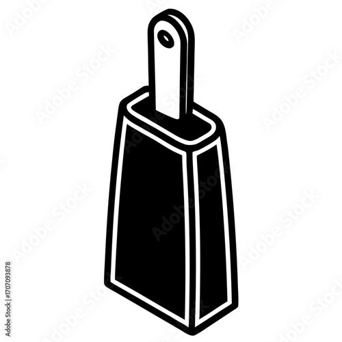 Black silhouette of a cowbell with a handle isolated on white background