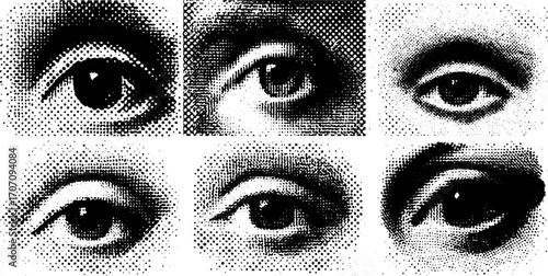 Realistic eye illustration in black and white. Detailed vector graphic featuring unique textures and styles, creating an engaging visual image.