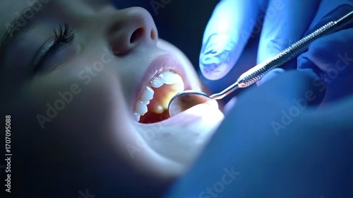 Child Dental Checkup with Dentist Using Tools for Oral Health Examination and Care