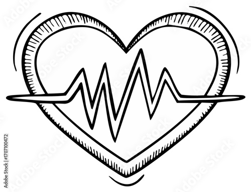 Hand-drawn heart outline with an active EKG heartbeat pulse line, symbolizing health, vitality, and medical care.