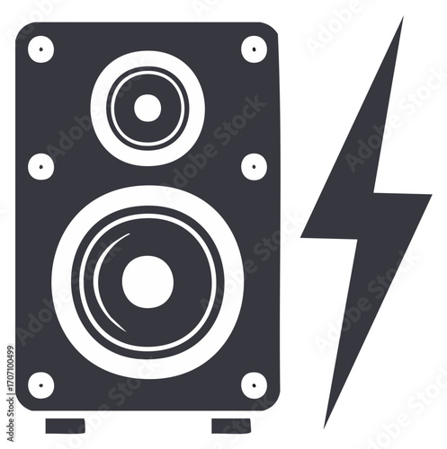 Audio Speaker System with Lightning Bolt, Sound Energy Illustration, Music Power Icon