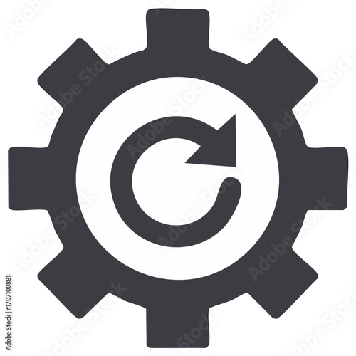 Gear with Rotating Arrow, System Restart Symbol, Technical Process Icon