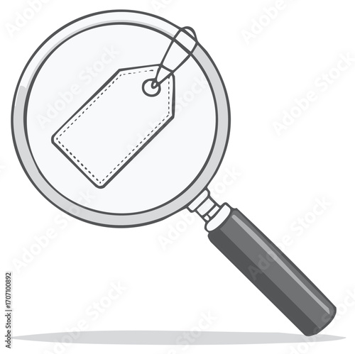Magnifying Glass Inspecting a Blank Price Tag Retail Concept