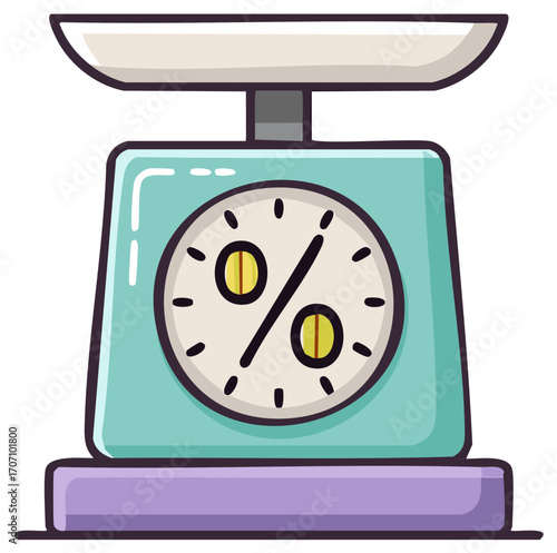 Cartoon scale with percentage symbol on the dial for discount or sale