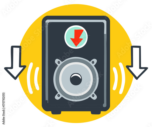 Sound Speaker with Arrow Pointing Down Indicating Bass Levels Decreasing in Audio