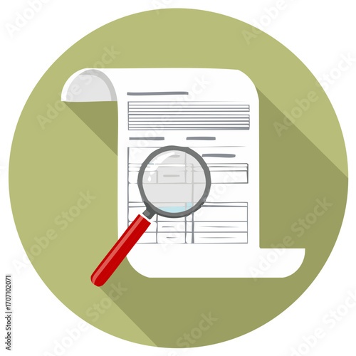 Business document audit and financial inspection icon with magnifying glass