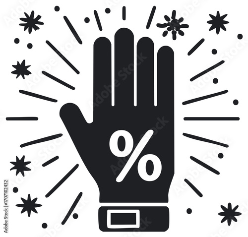 Magic Cleaning Glove with Sparkle and Percent Sign Vector Illustration