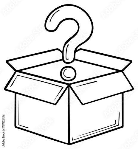 Open box with question mark, concept of mystery, surprise, decision, choices and solution