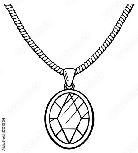 Elegant Oval Gemstone Pendant Necklace Outline Drawing