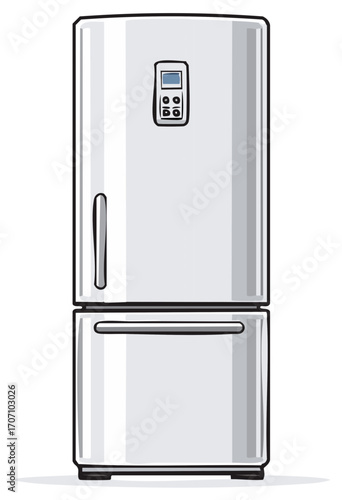 Modern Two Door Refrigerator Freezer Appliance with Digital Control Panel and Silver Finish