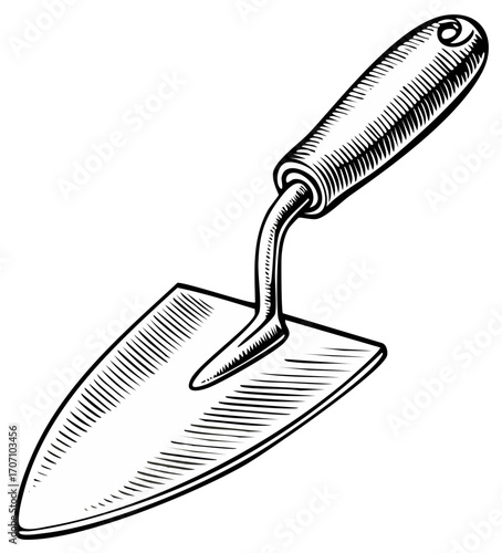 Classic line art garden trowel tool for planting digging and essential horticulture work