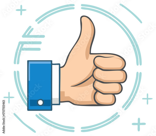 Illustrated thumbs up hand gesture icon for social media like and approval