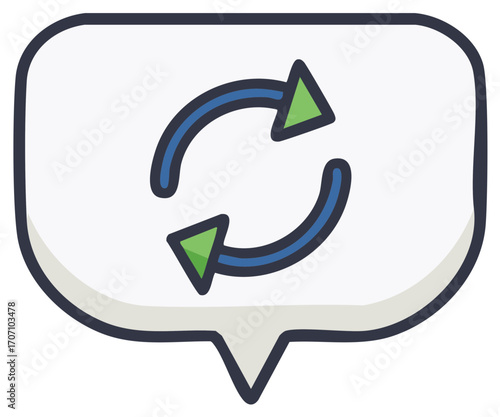 Cartoon Arrows Rotating in Speech Bubble Suggest Refreshing or Synchronization
