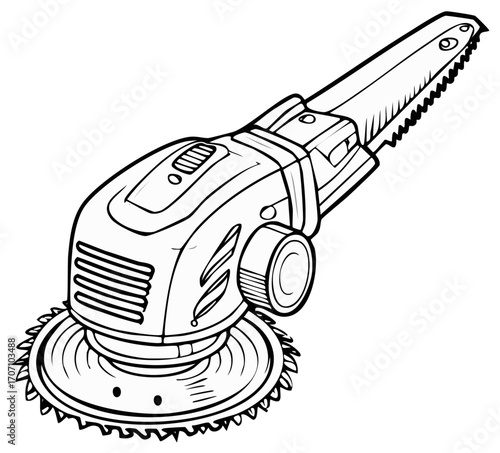 Outline Illustration of a Power Saw, Mechanical Hand Tool
