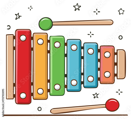 Bright Colorful Xylophone with Mallets for Creative Play and Musical Education for Young Children