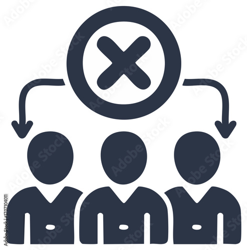 Group of people rejection or exclusion concept with a cross mark symbol