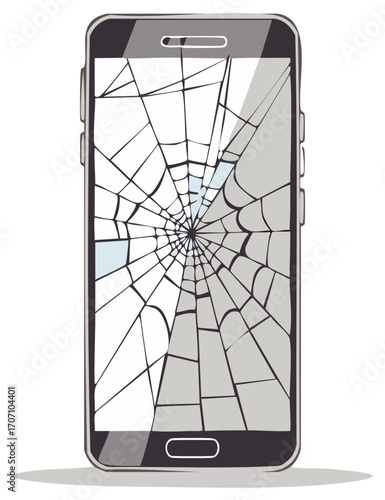 Illustration of a broken smartphone with a cracked screen forming a spiderweb pattern