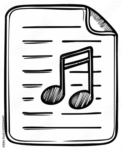 Hand Drawn Sheet Music with Note Illustration Vector Graphic