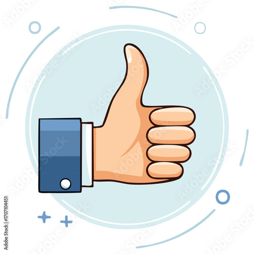 Hand gesture showing thumbs up symbol inside a circle with abstract elements