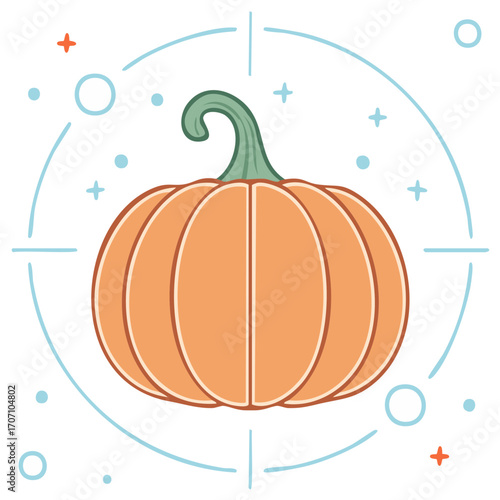 Festive Pumpkin Illustration with Decorative Accents for Fall or Halloween Holiday