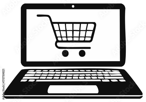 Laptop computer displaying shopping cart for online commerce transaction