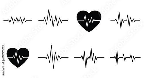 Heart Rate Monitor Icons Set Black and White