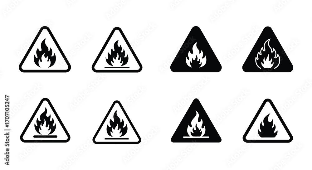 Obraz premium Flammable Hazard Warning Signs Collection