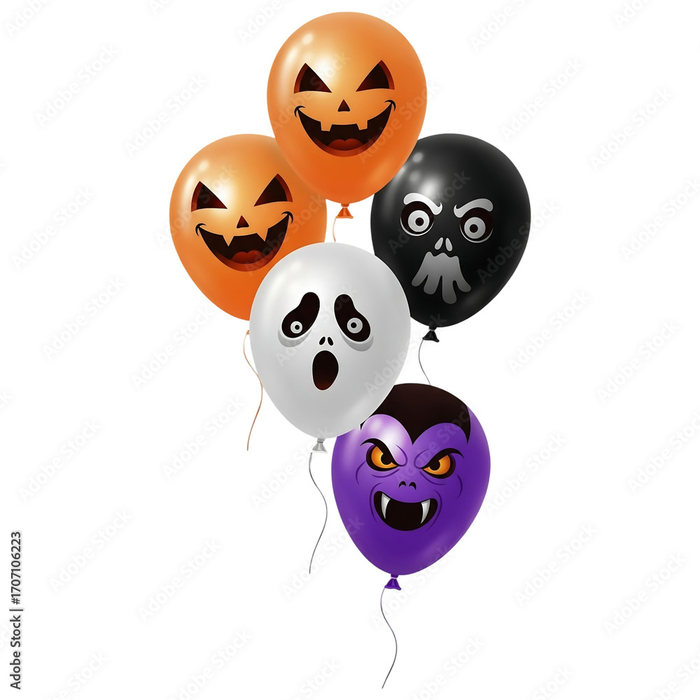 Fototapeta premium Spooky halloween balloons featuring pumpkins ghosts and monsters