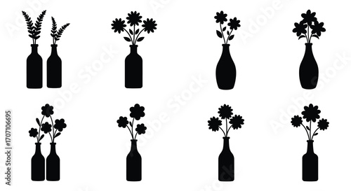 Silhouette Design of Bottles with Flowers