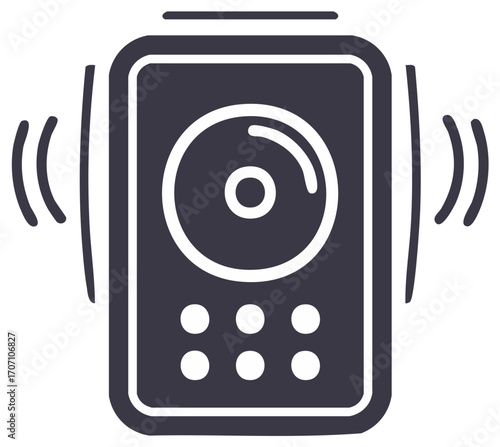 Modern flat design speaker icon radiating sound waves ideal for audio and music technology applications