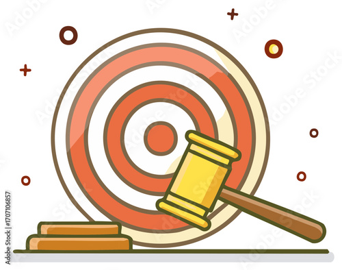 Gavel with Target Illustration for Auction Concept in Courtroom Scene